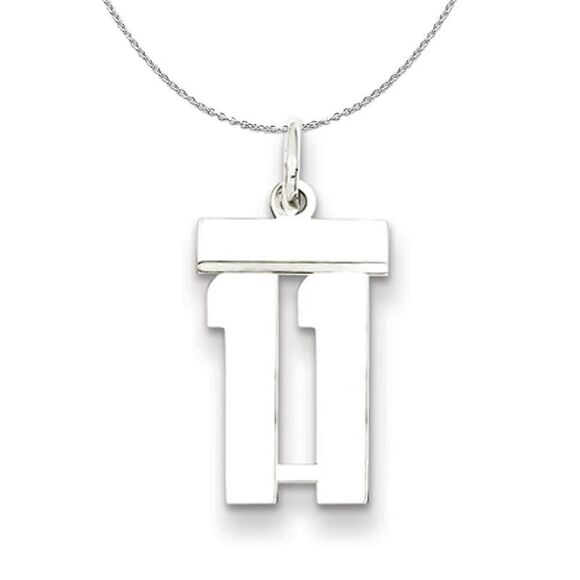 Silver, Athletic Collection Medium Polished Number 11 Necklace - 24 In - Picture 1 of 8
